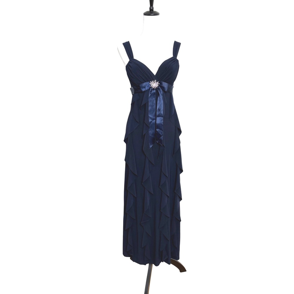 Y2K Vintage Flowy Ruffled Navy Blue Maxi Dress Size 4 Prom Formal Whimsy Wedding